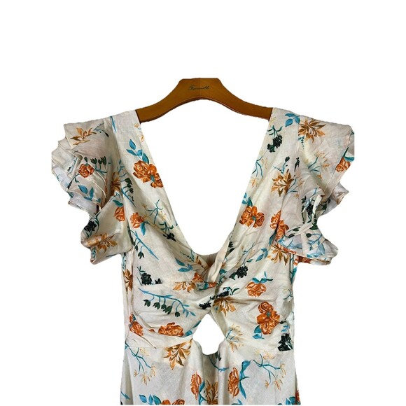 Solid & Striped Linen Summer Floral midi Dress, deep v, Keyhole, Backless, SZ‎ S - Picture 3 of 11